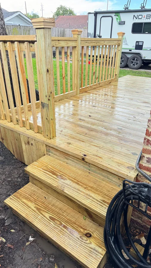 Newly built wooden deck and stairs